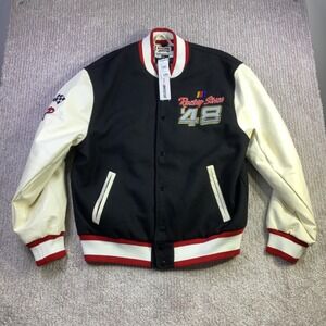 Tillys NASCAR Racing Since '48 Varsity Jacket Black & White Faux Leather 2XL NWT